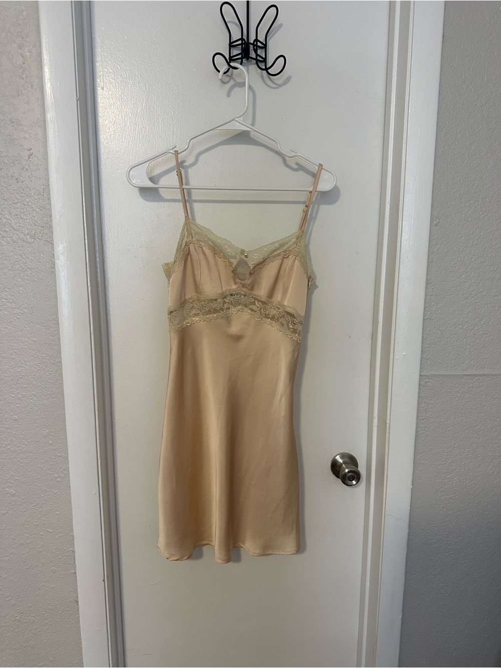 Hello Molly satin lace slip dress champagne